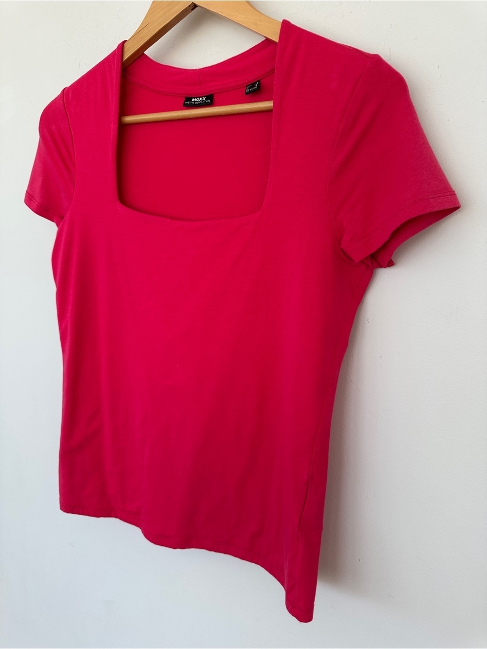 Mexx Bright Pink Square Neck Short Sleeve Top, Stretch Cotton Knit